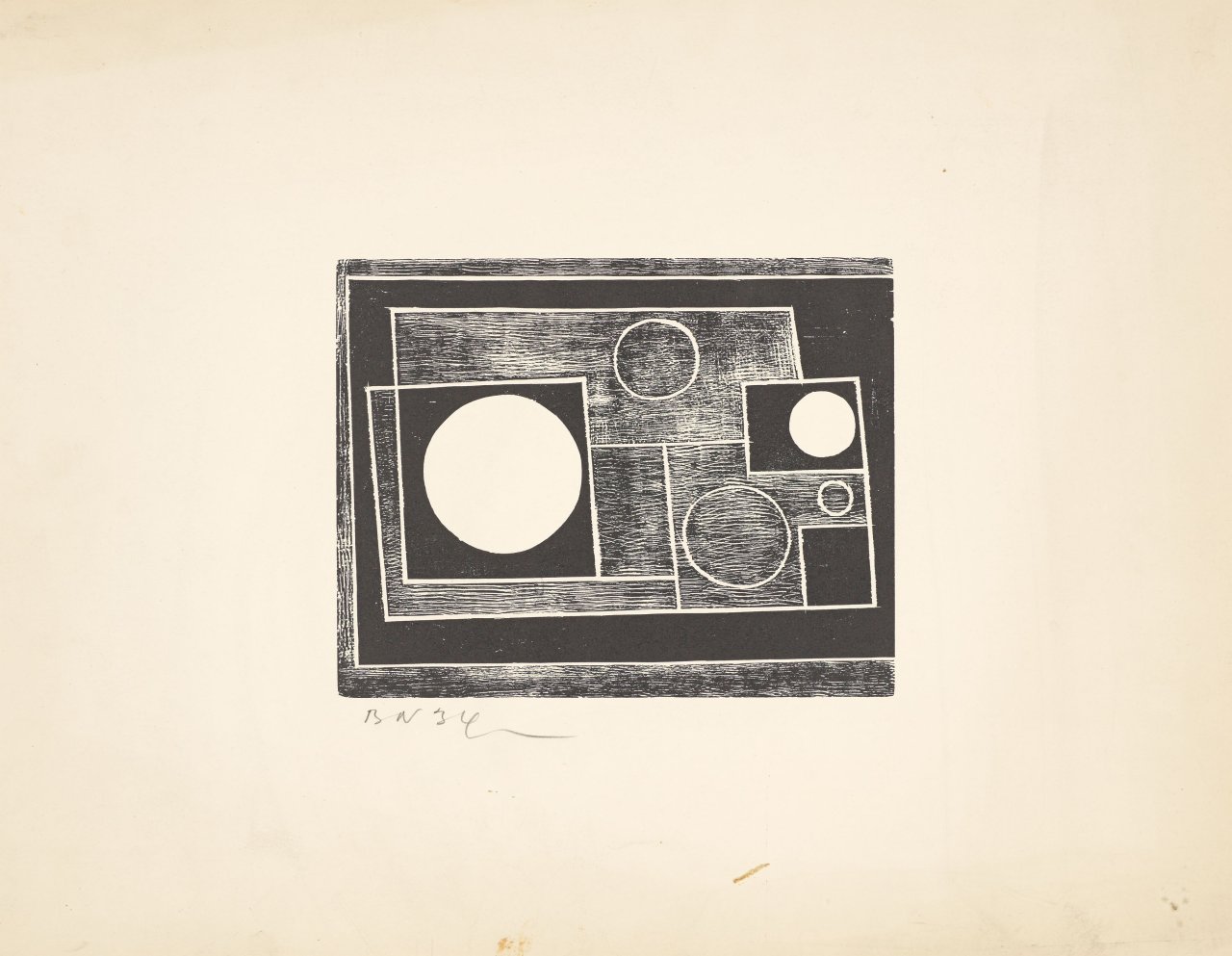 Auf diesem Bild ist das folgende Kunstwerk zu sehen: Ben Nicholson. „Five circles“. 1934/62.