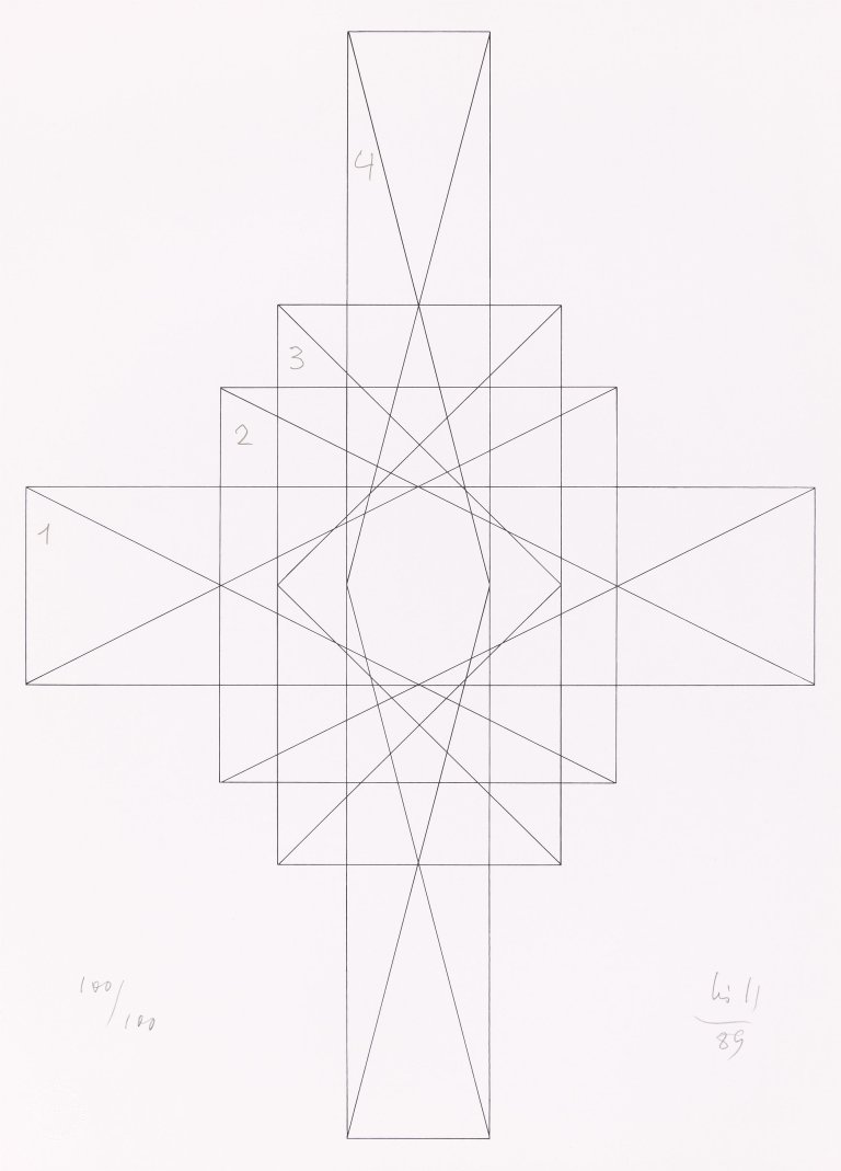Auf diesem Bild ist das folgende Kunstwerk zu sehen: Max Bill. „vier quantengleiche variationen“. 1988/89.
