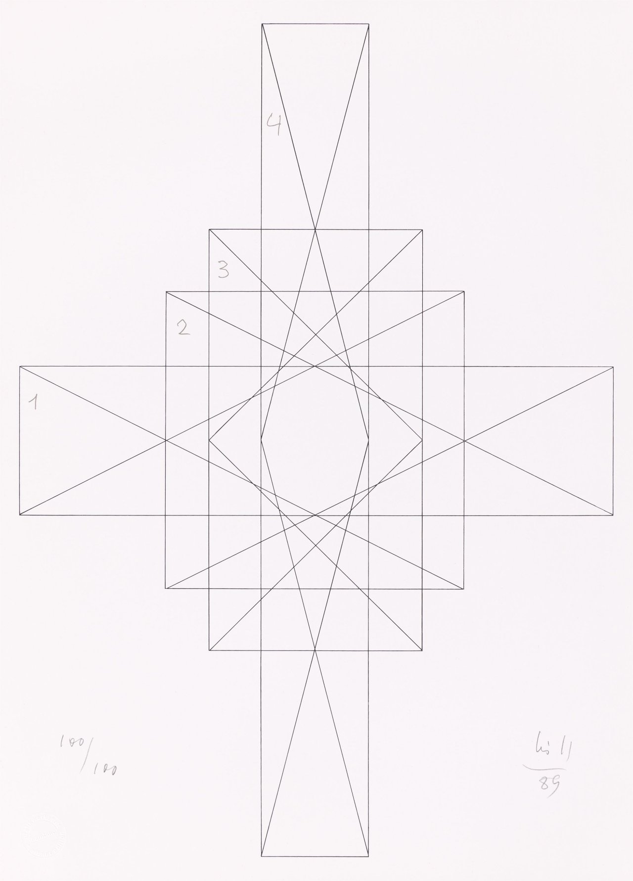 Auf diesem Bild ist das folgende Kunstwerk zu sehen: Max Bill. „vier quantengleiche variationen“. 1988/89.