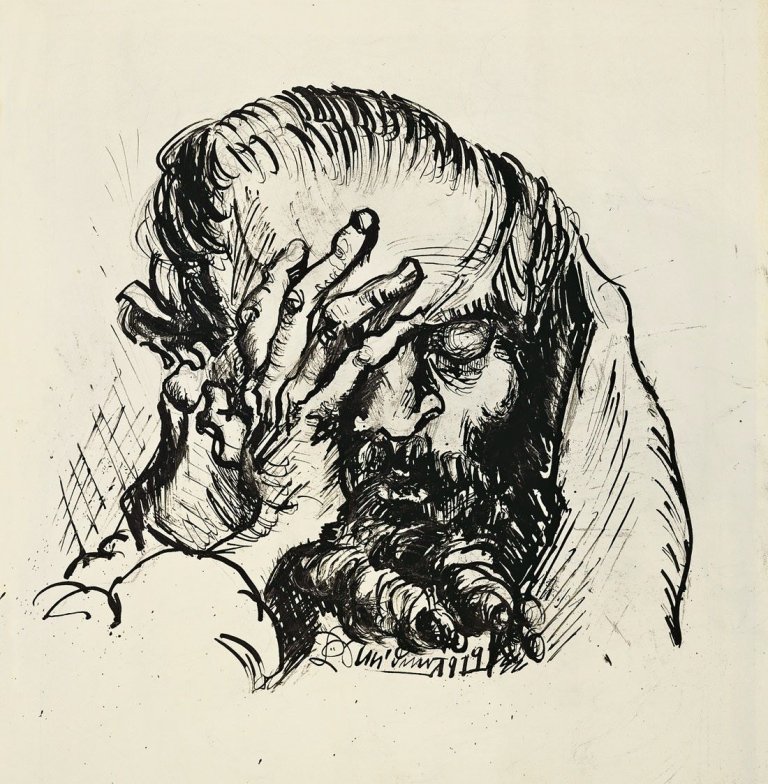 Auf diesem Bild ist das folgende Kunstwerk zu sehen: Ludwig Meidner. Porträt eines bärtigen Mannes. 1919.