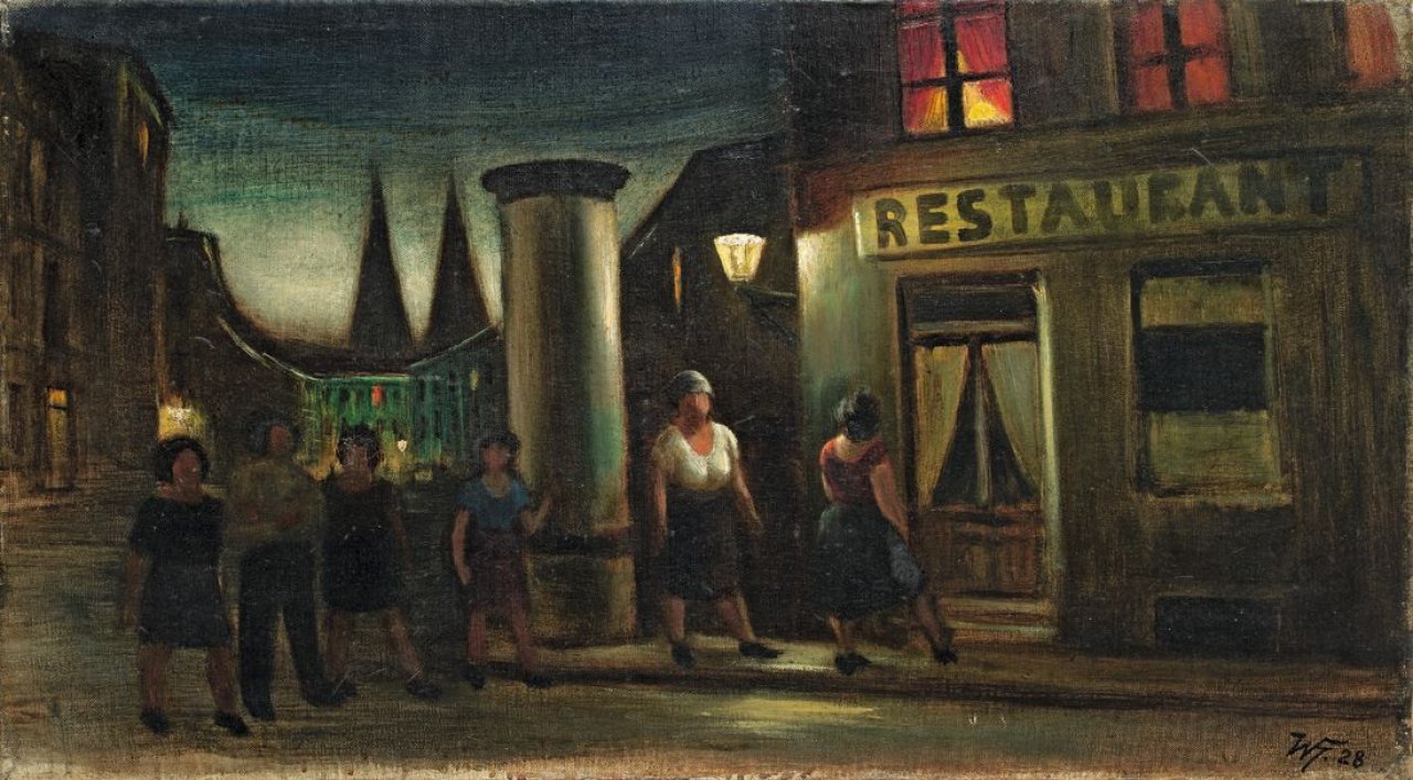 Auf diesem Bild ist das folgende Kunstwerk zu sehen: Werner Heldt. „Berliner Ecke mit Gasbeleuchtung“. 1928.
