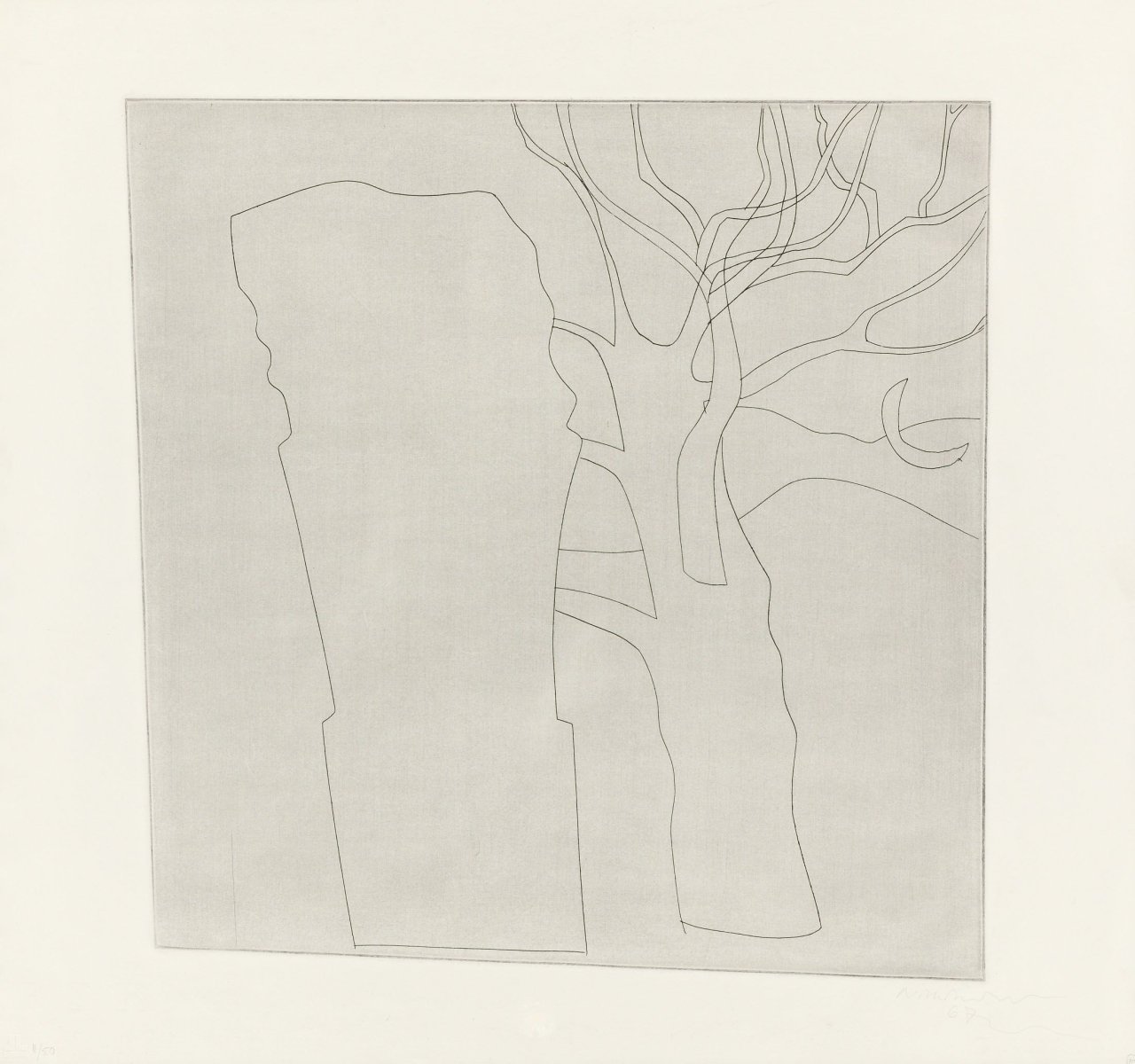 Auf diesem Bild ist das folgende Kunstwerk zu sehen: Ben Nicholson. „Tree, Column and Moon“. 1967.