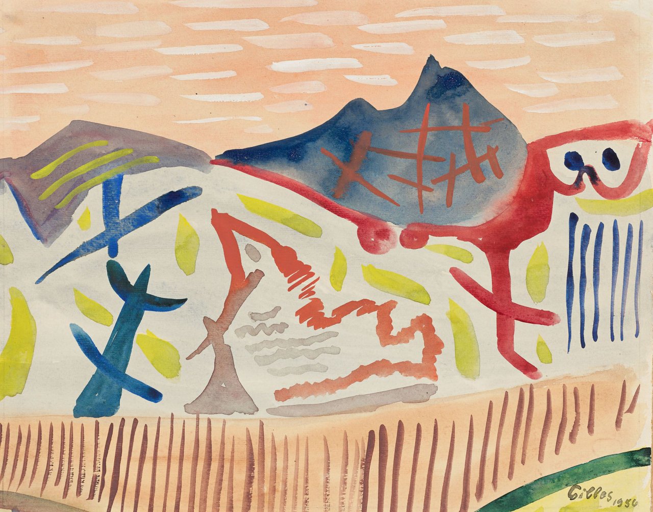 This picture shows the following artwork: Werner Gilles. Landschaft. 1956.