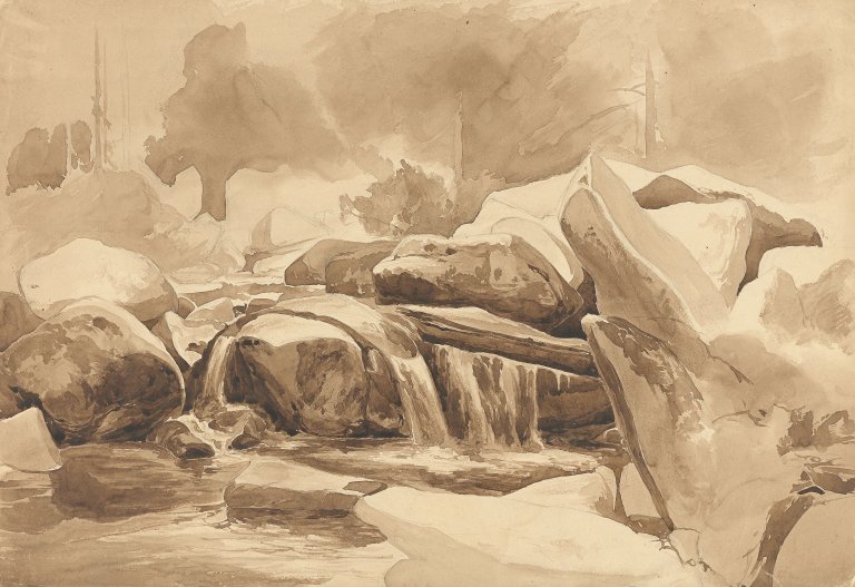 Auf diesem Bild ist das folgende Kunstwerk zu sehen: Friedrich Preller d. Ä.. Gebirgsbach. 1846 (?).