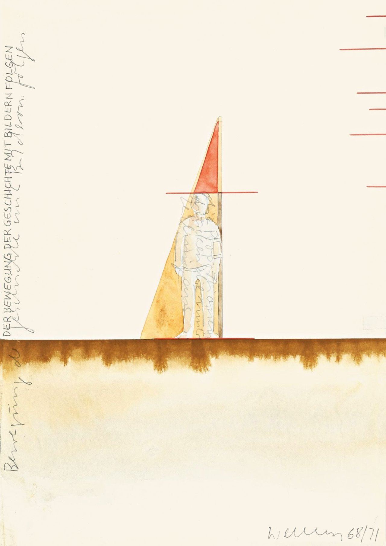 This picture shows the following artwork: Franz Erhard Walther. Werkzeichnung (Der Bewegung der Geschichte mit Bildern folgen). 1968/71.