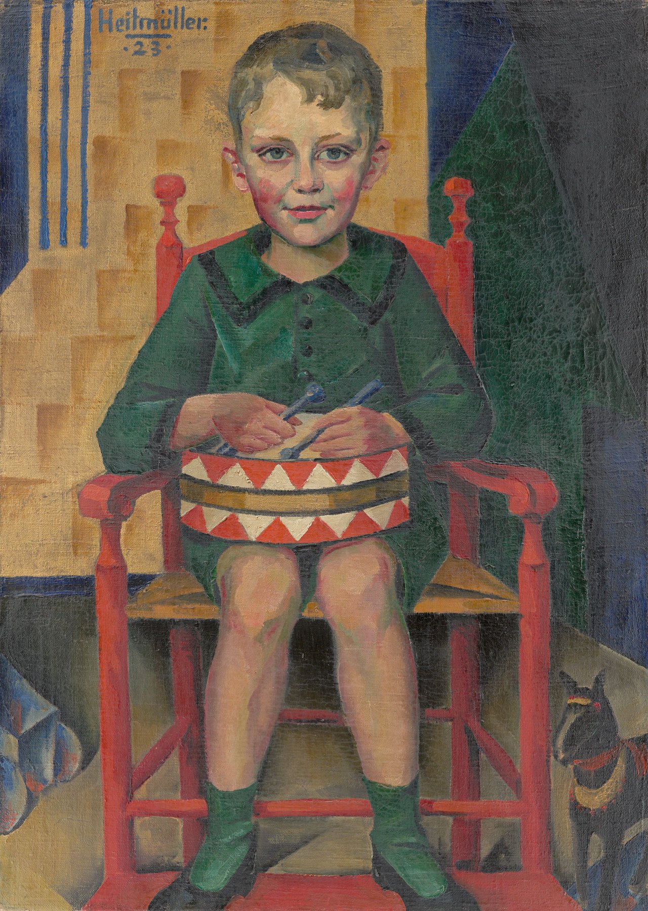 Auf diesem Bild ist das folgende Kunstwerk zu sehen: August Heitmüller. Junge mit Blechtrommel. 1923.