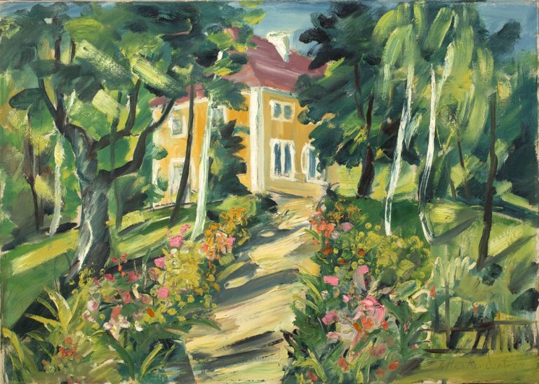 Auf diesem Bild ist das folgende Kunstwerk zu sehen: Franz Heckendorf. Haus im Garten. 1924.