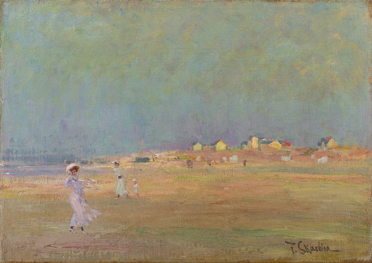 Auf diesem Bild ist das folgende Kunstwerk zu sehen: Franz Skarbina. „Strand bei Dunkerque“ (Dünkirchen). Um 1885.