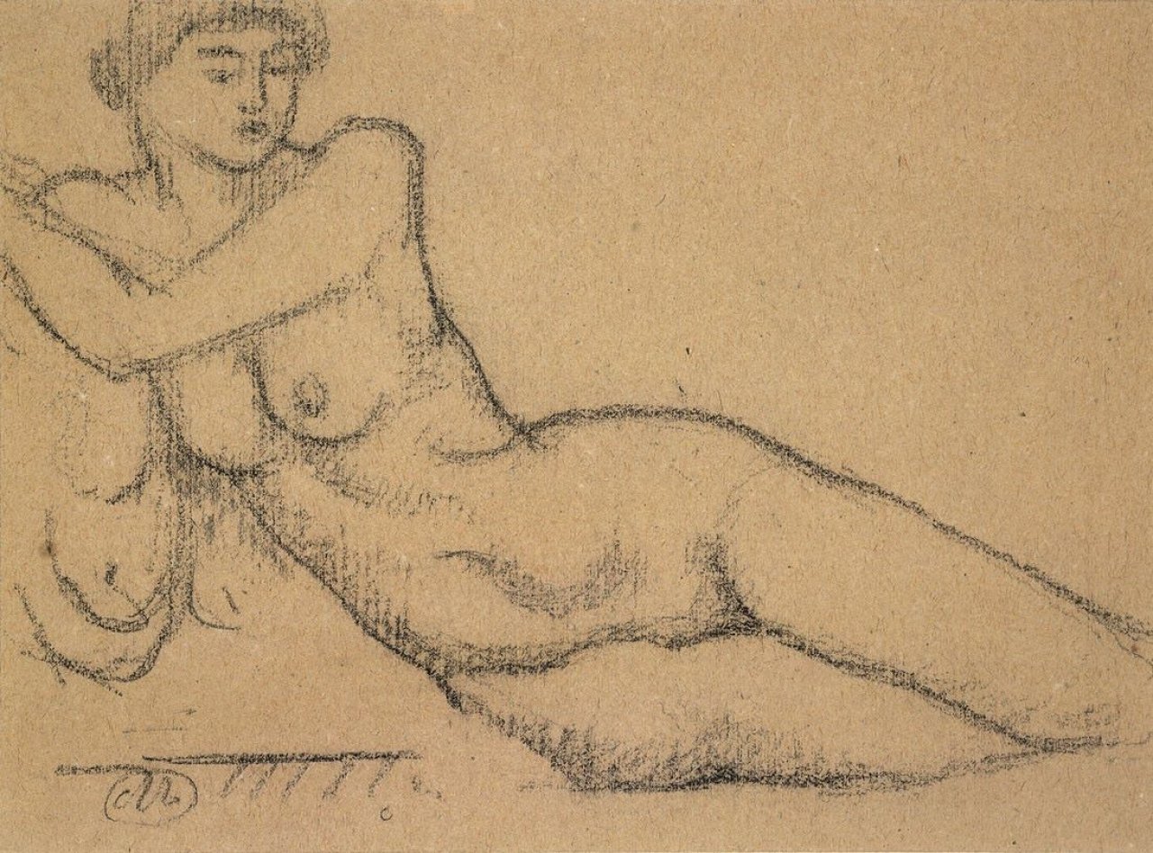 Auf diesem Bild ist das folgende Kunstwerk zu sehen: Aristide Maillol. Liegender aufgestützter Akt.