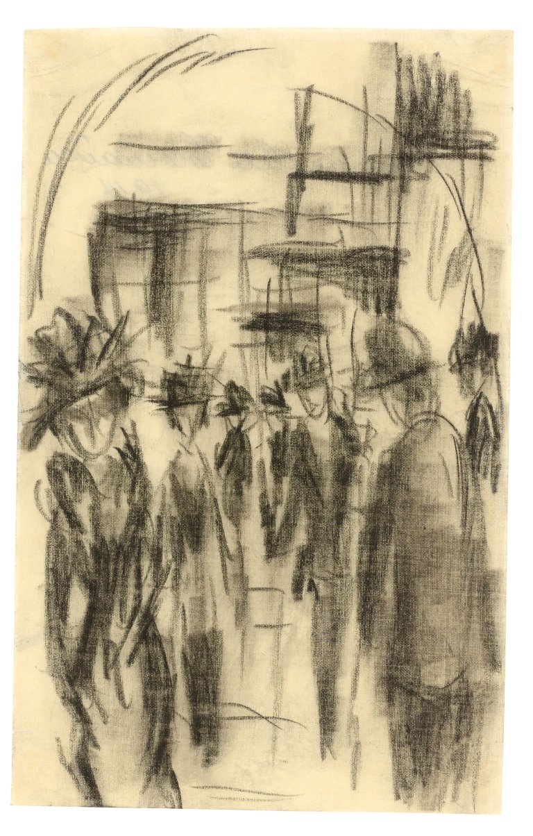 Auf diesem Bild ist das folgende Kunstwerk zu sehen: August Macke. „Straßen-Passanten“. 1914.