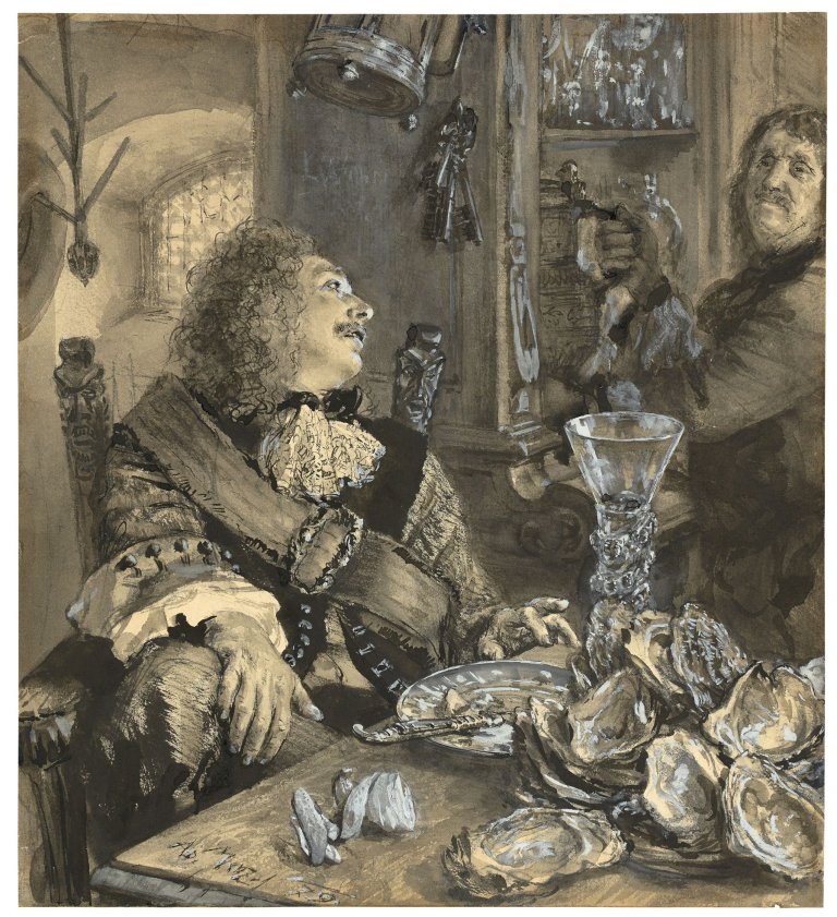 Auf diesem Bild ist das folgende Kunstwerk zu sehen: Adolph Menzel. Der Austernesser. 1879.