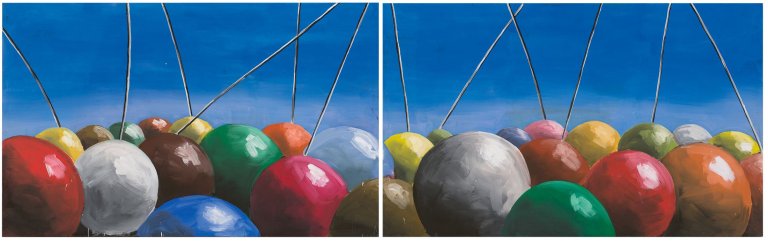 Auf diesem Bild ist das folgende Kunstwerk zu sehen: Andreas Schulze. Ohne Titel (Hängende Kugeln). 1983.
