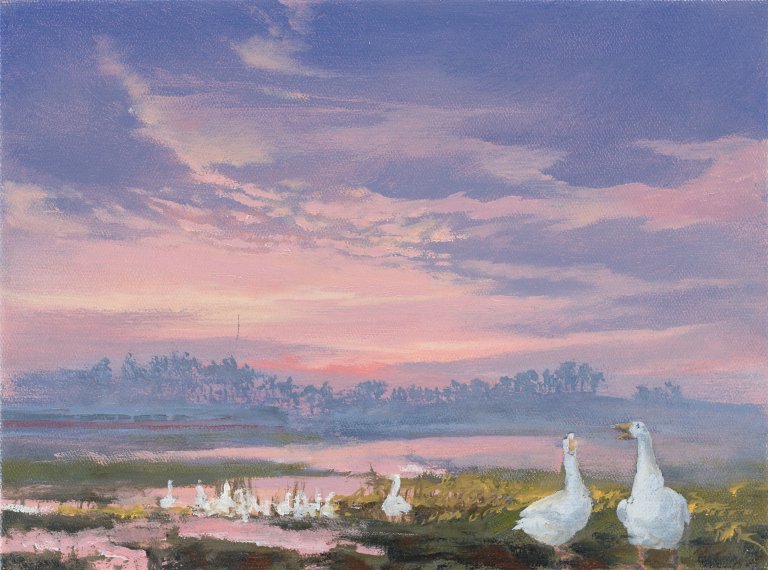 Auf diesem Bild ist das folgende Kunstwerk zu sehen: Matthias Koeppel. "Martins Gänsemarsch". 2002.