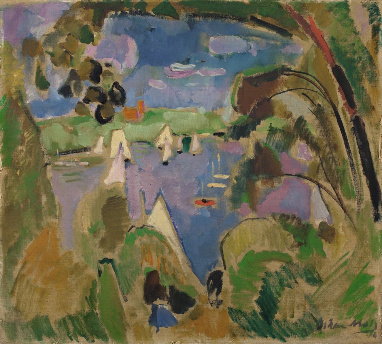 Auf diesem Bild ist das folgende Kunstwerk zu sehen: Oskar Moll. „Blick auf die Havel ,Großes Fenster‘, Berlin“. 1916.