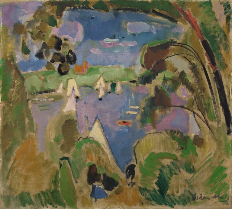 Auf diesem Bild ist das folgende Kunstwerk zu sehen: Oskar Moll. „Blick auf die Havel ,Großes Fenster‘, Berlin“. 1916.