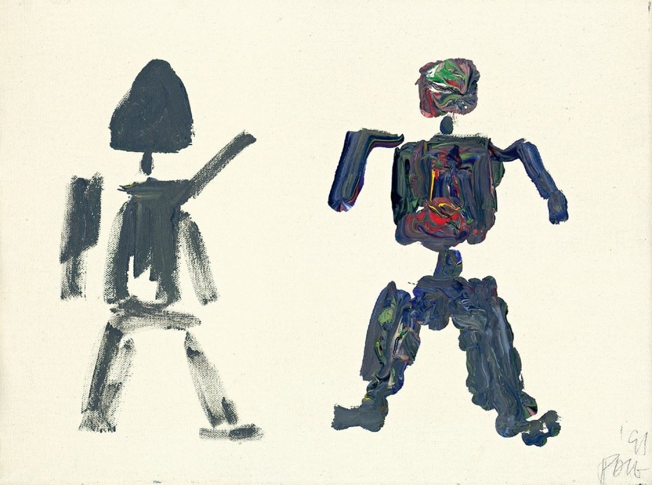 Auf diesem Bild ist das folgende Kunstwerk zu sehen: Nam June Paik. Ohne Titel (Roboter und Mensch). 1991.