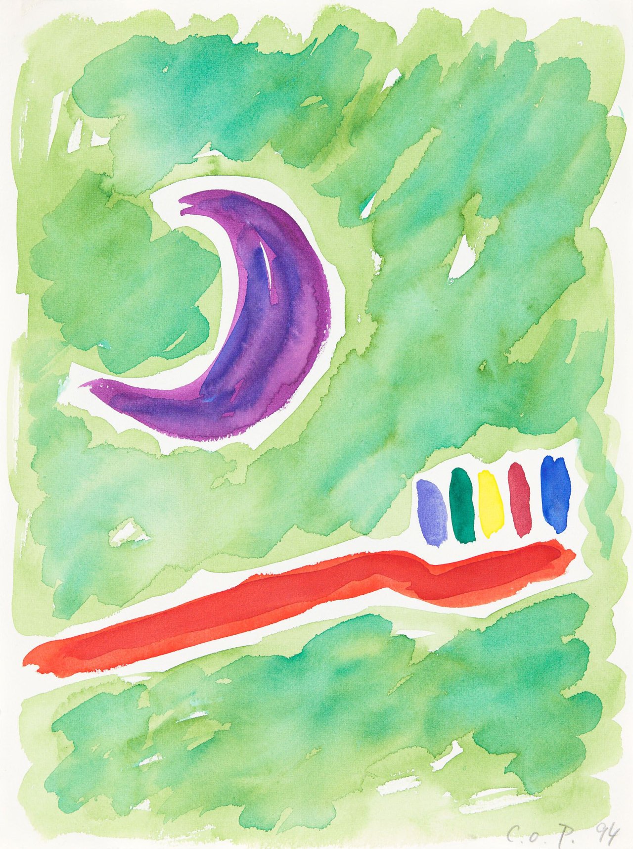 Auf diesem Bild ist das folgende Kunstwerk zu sehen: C.O. Paeffgen. Halbmond und Zahnbürste. 1994.