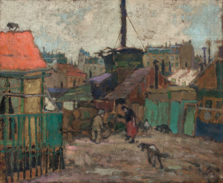 Auf diesem Bild ist das folgende Kunstwerk zu sehen: Hanns Bolz. Hinterhof in der Vorstadt (Paris). 1908.