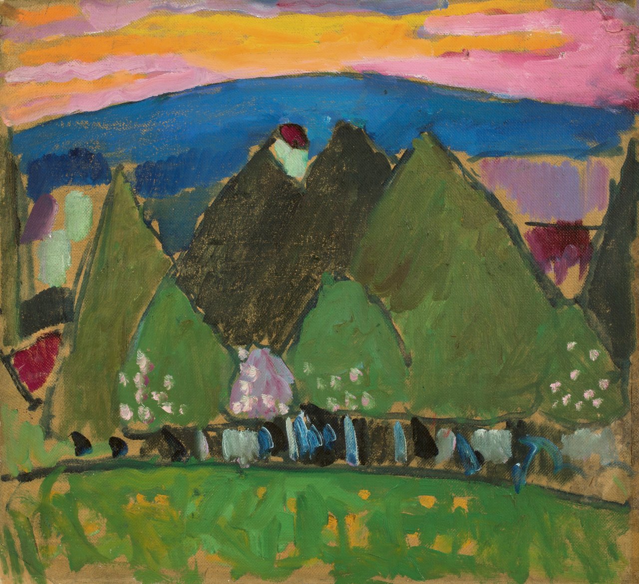 Auf diesem Bild ist das folgende Kunstwerk zu sehen: Alexej von Jawlensky. „Landschaft mit Bäumen“ (Murnau). Um 1909.