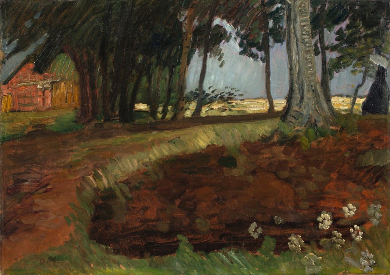 Auf diesem Bild ist das folgende Kunstwerk zu sehen: Otto Modersohn. Worpsweder Landschaft mit Bauernhof. Um 1903/05.