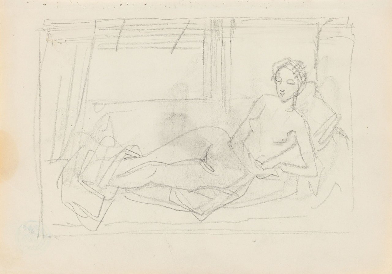 Auf diesem Bild ist das folgende Kunstwerk zu sehen: Karl Hofer. Liegender weiblicher Akt. 1950er Jahre.