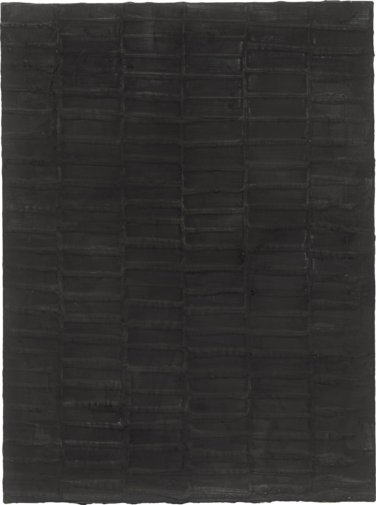 Auf diesem Bild ist das folgende Kunstwerk zu sehen: Herbert Zangs. Ohne Titel, aus der Serie „Schwarze Relief-Gemälde“. 1958.