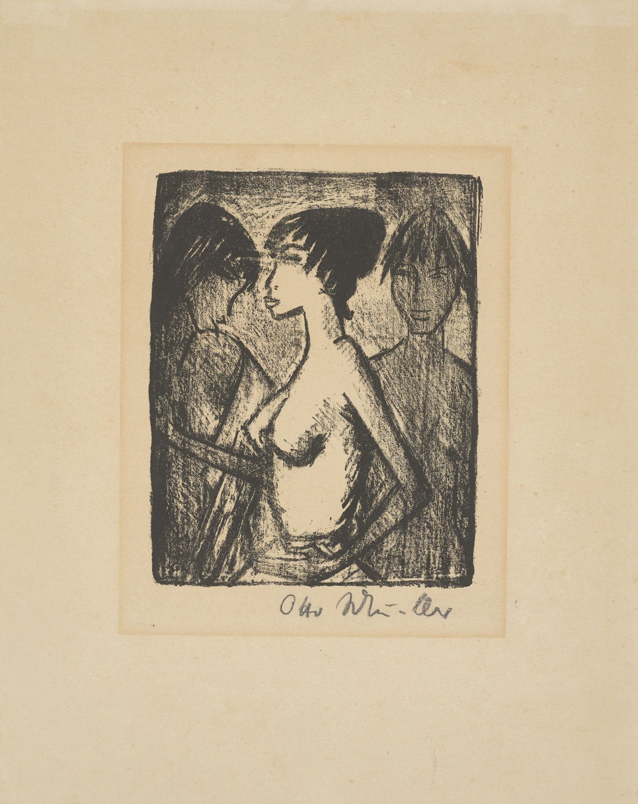 This picture shows the following artwork: Otto Mueller. ”Mädchen-Halbakt im Profil (vor einem Bild)”. 1922.