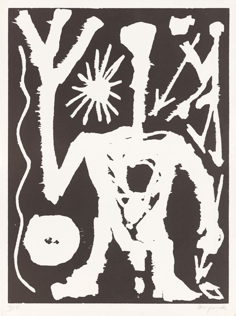 Auf diesem Bild ist das folgende Kunstwerk zu sehen: A.R. Penck. Jäger mit Sonne. 1980er-Jahre.