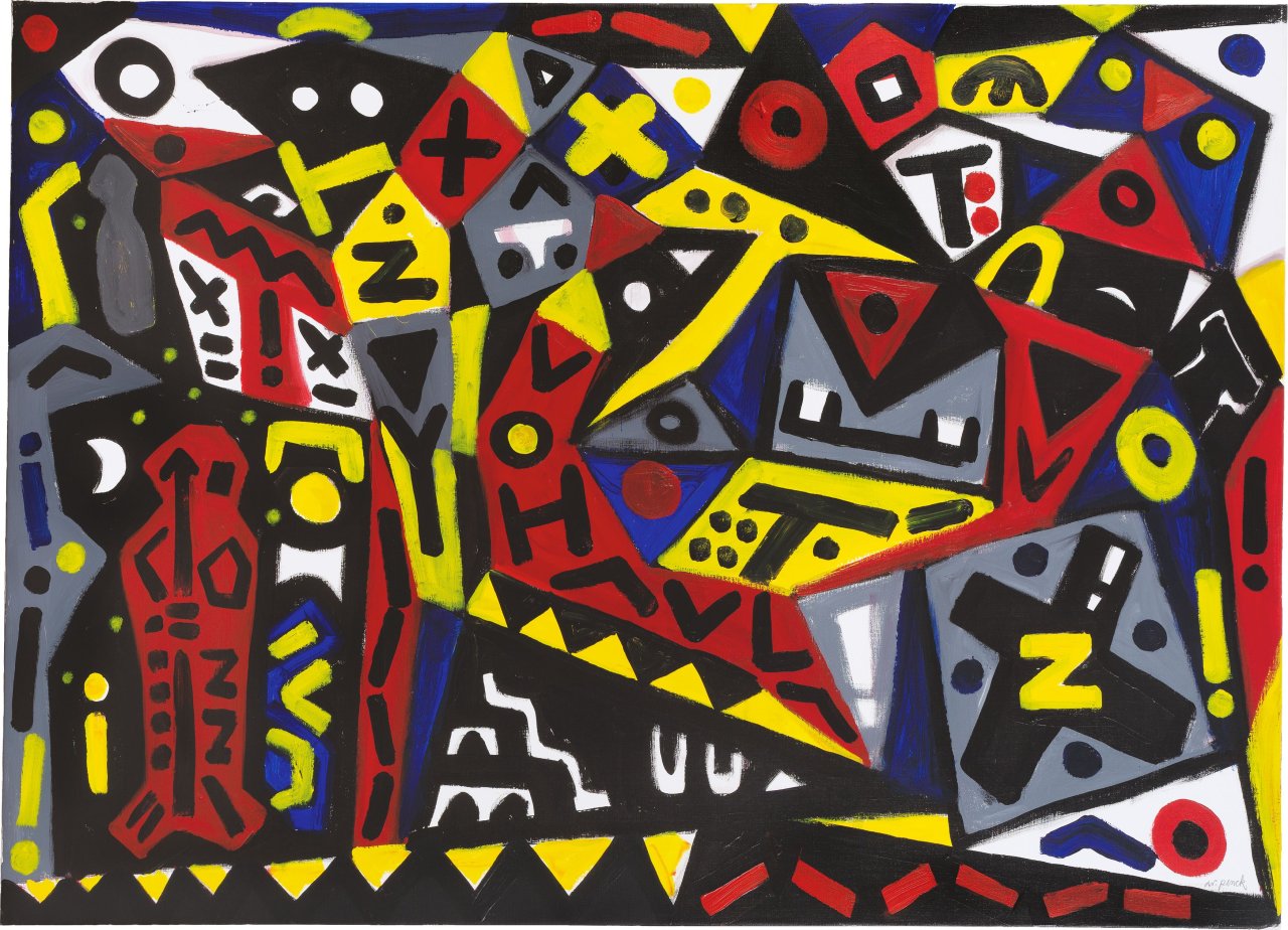 Auf diesem Bild ist das folgende Kunstwerk zu sehen: A.R. Penck. „Stadt der Konflikte“. 2005.