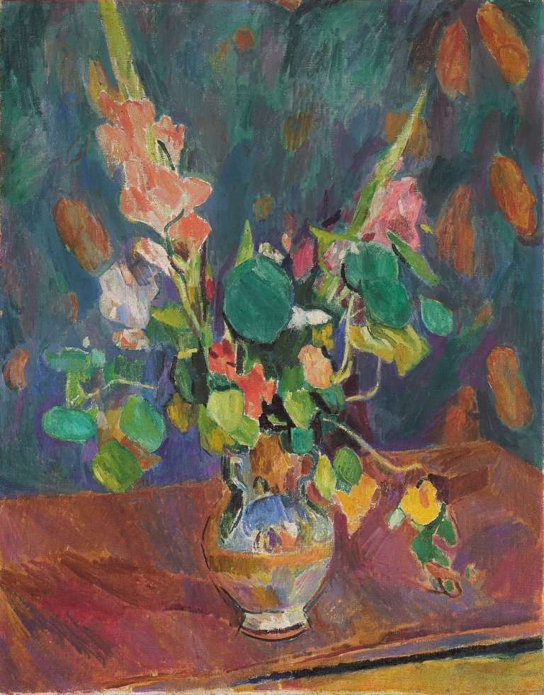 Auf diesem Bild ist das folgende Kunstwerk zu sehen: Hans Purrmann. „Blumenstilleben“. 1916.