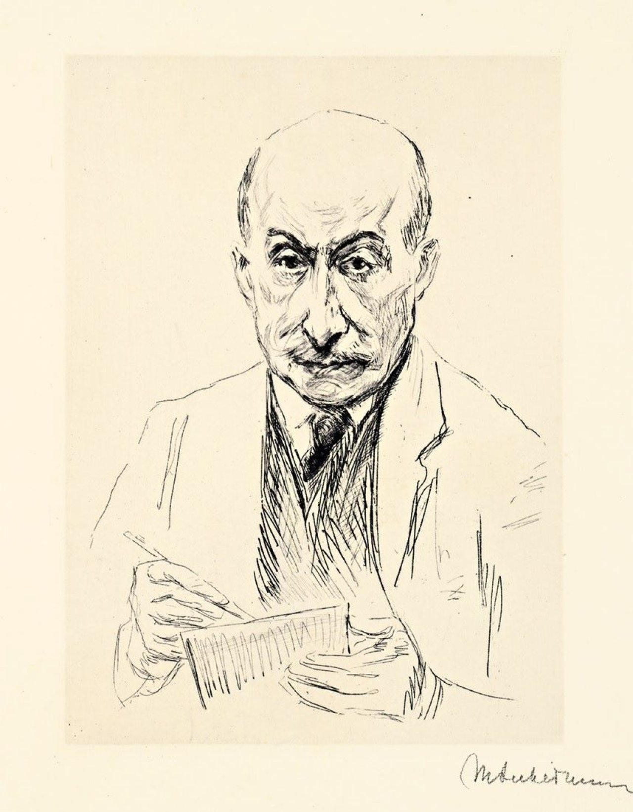 This picture shows the following artwork: Max Liebermann. „Selbstbildnis, zeichnend“. 1921.