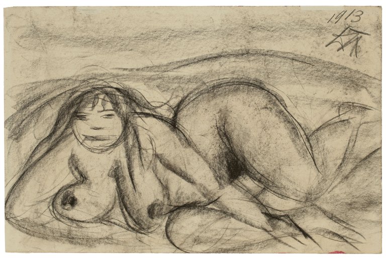 Auf diesem Bild ist das folgende Kunstwerk zu sehen: Otto Dix. „Liegender weiblicher Akt“. 1913.