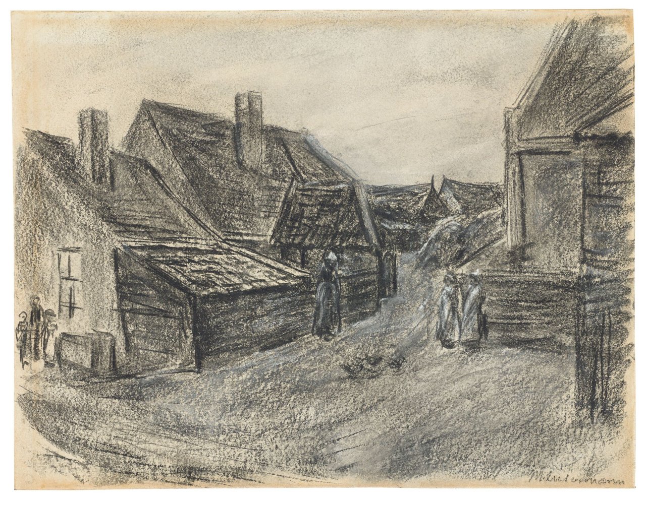 Auf diesem Bild ist das folgende Kunstwerk zu sehen: Max Liebermann. „Dorfstraße in Holland“. Um 1891.