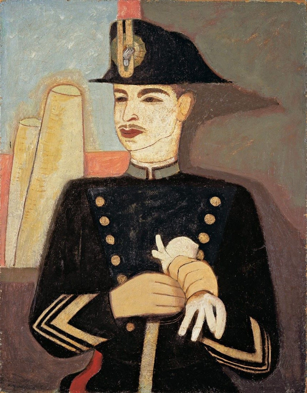 Auf diesem Bild ist das folgende Kunstwerk zu sehen: Felix Nussbaum. „Polizist in Rom (Bildnis eines Carabiniere)“. Um 1932.