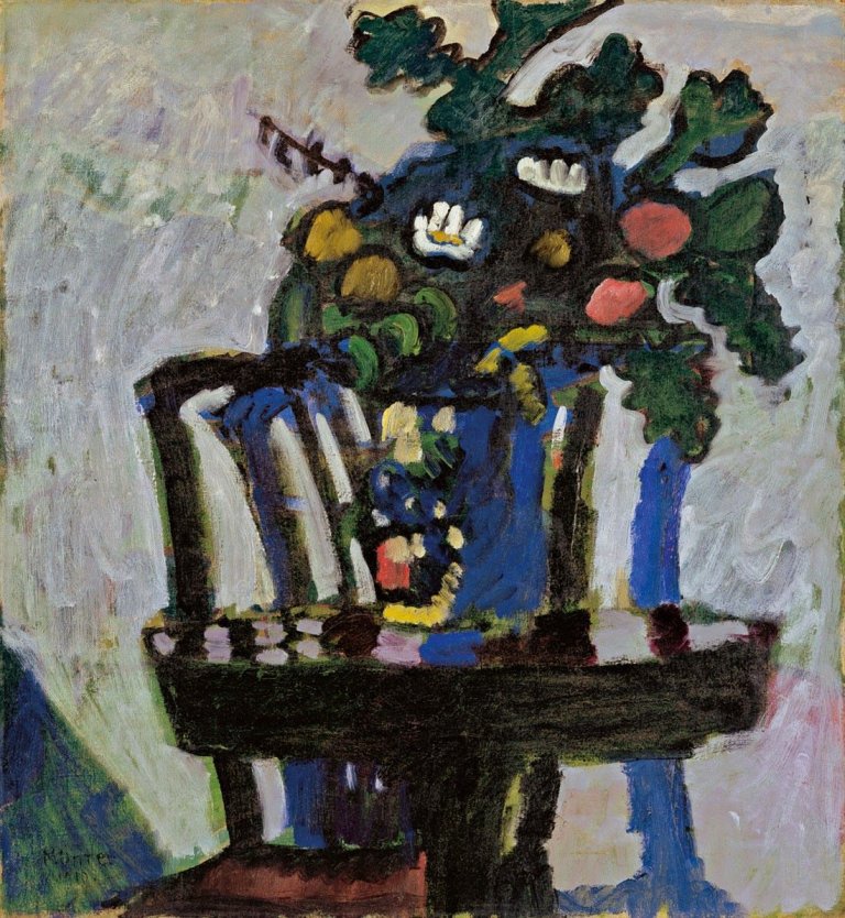Auf diesem Bild ist das folgende Kunstwerk zu sehen: Gabriele Münter. „Strauss mit Eichenlaub“. 1910.