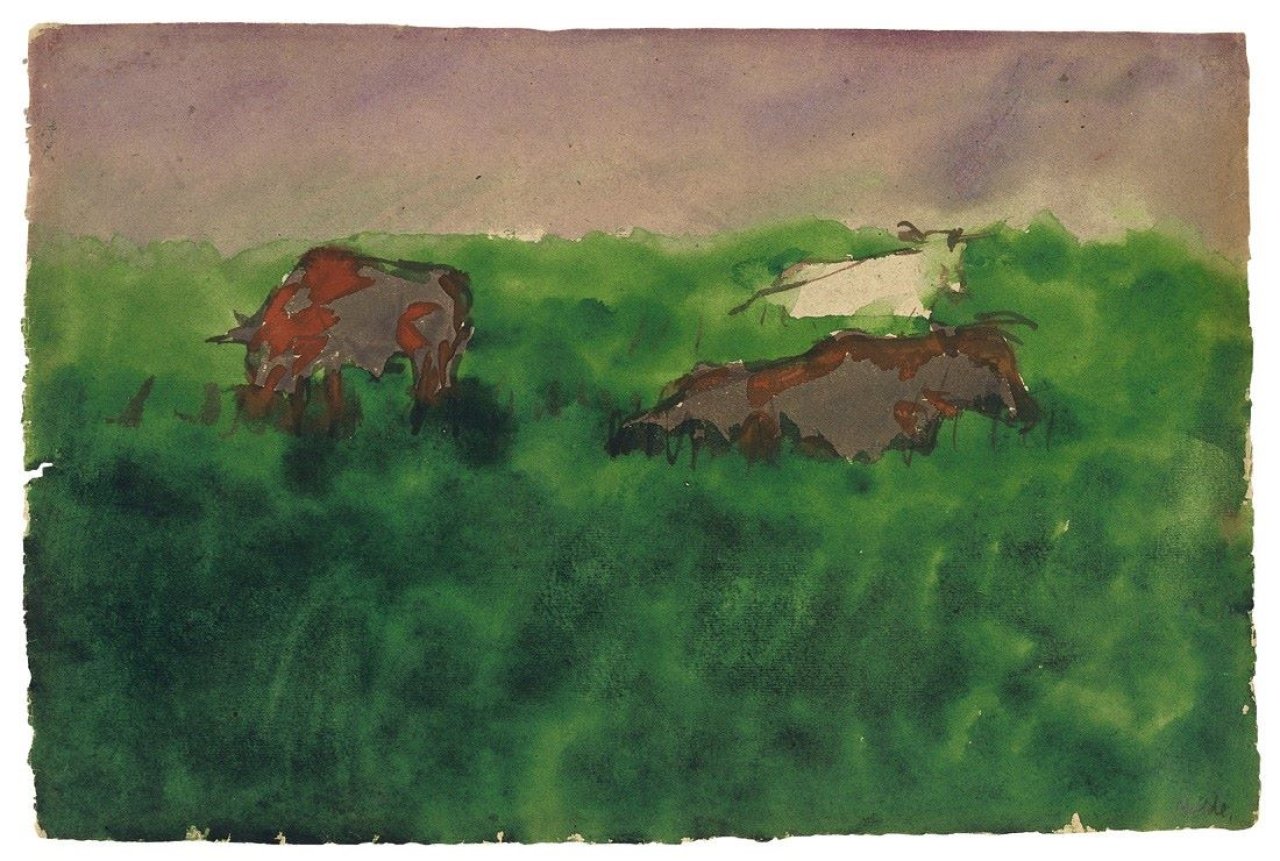 This picture shows the following artwork: Emil Nolde. „Kühe auf einer Weide“. 1909.