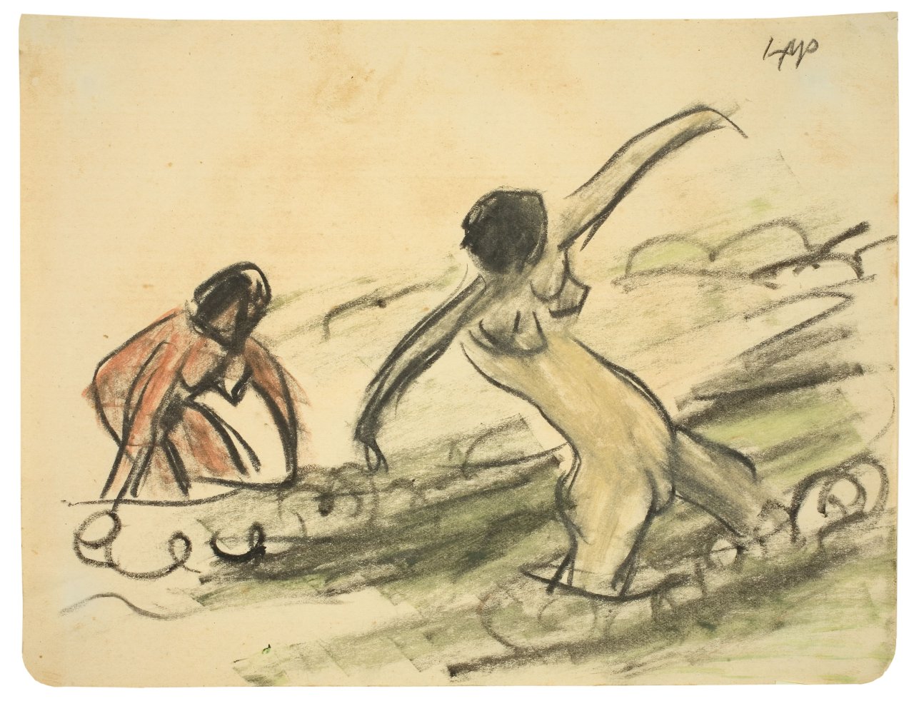 Auf diesem Bild ist das folgende Kunstwerk zu sehen: Max Pechstein. „Zwei weibliche Akte im Meer“ (Nidden). Um 1911/12.