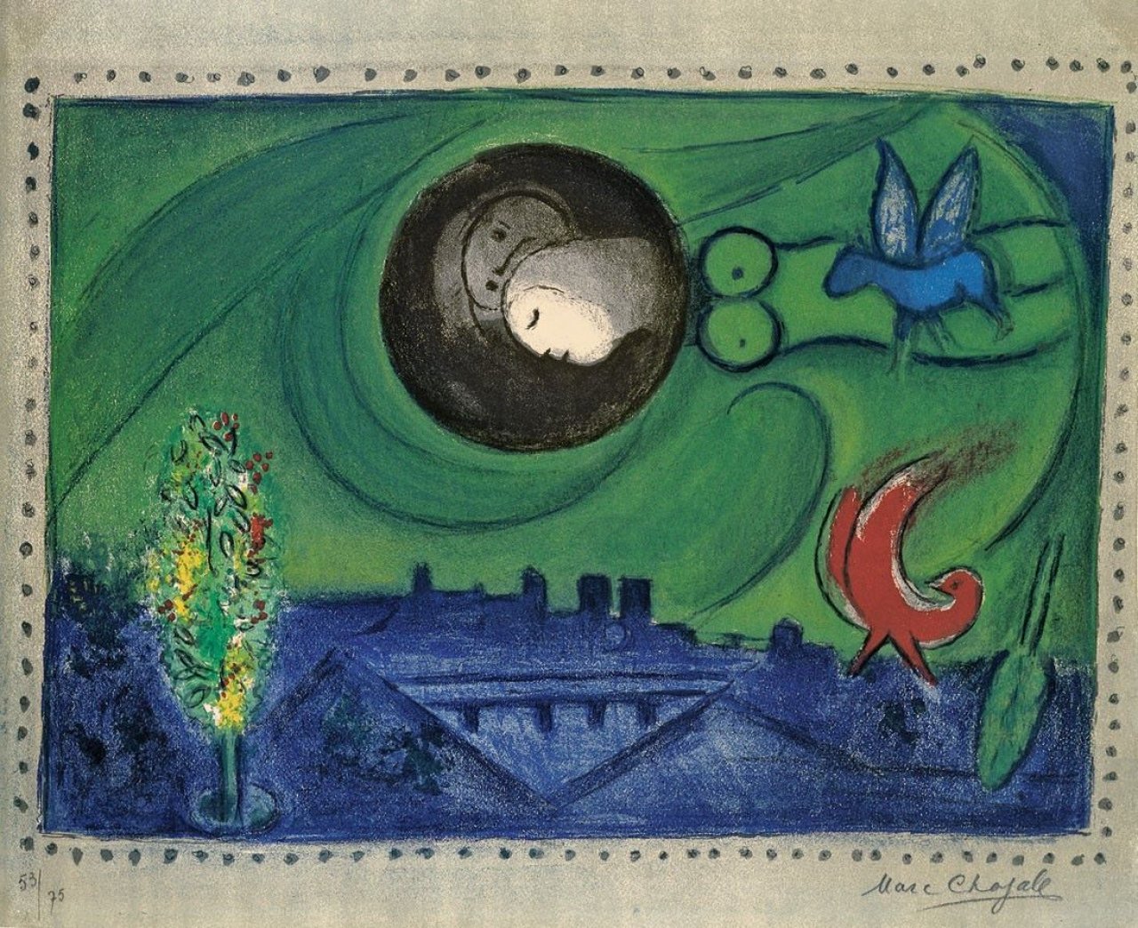 Auf diesem Bild ist das folgende Kunstwerk zu sehen: Marc Chagall. „Quai de Bercy“. 1954.