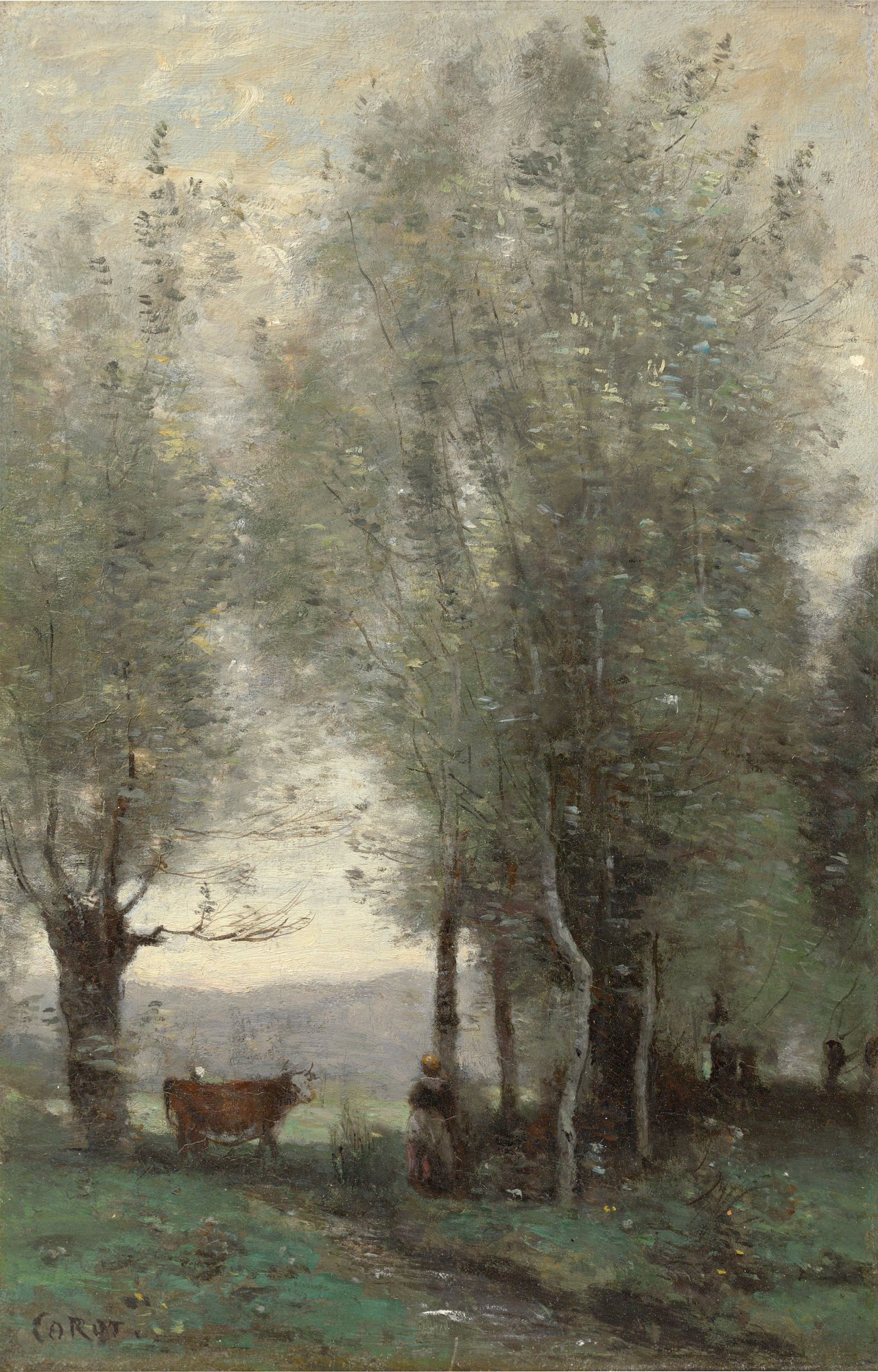 Auf diesem Bild ist das folgende Kunstwerk zu sehen: Jean-Baptiste-Camille Corot. „La Vachère de Ribagnac“. Vor 1860.
