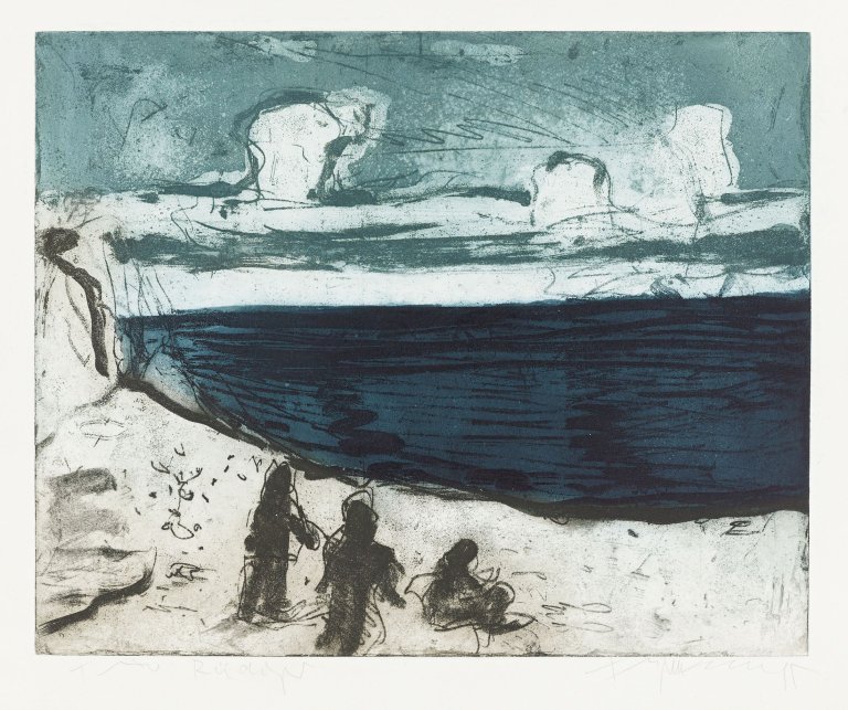 Auf diesem Bild ist das folgende Kunstwerk zu sehen: Klaus Fußmann. „Stilleben“ / „Badende am Strand bei Krongaard“. 1980/1995.