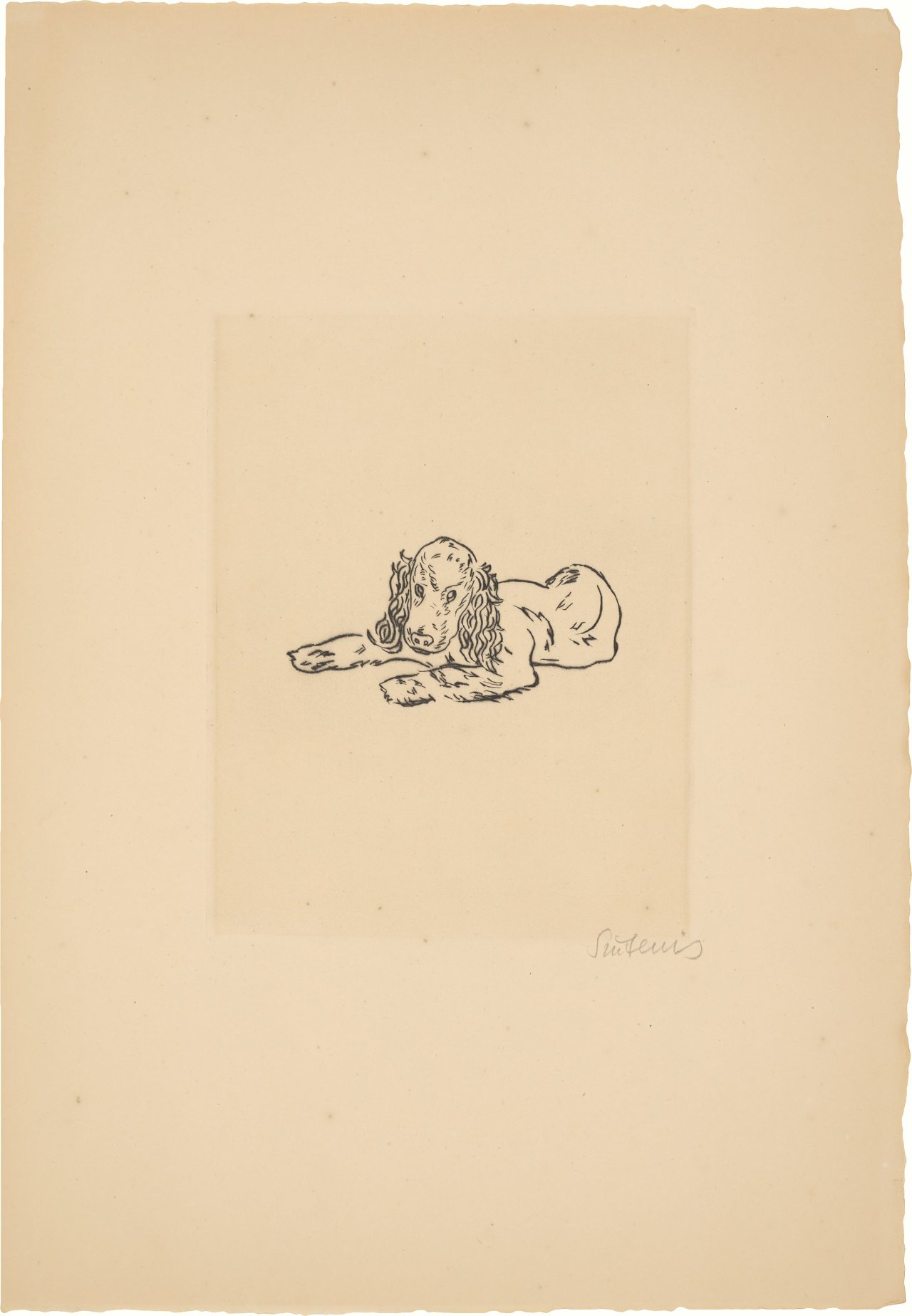 Auf diesem Bild ist das folgende Kunstwerk zu sehen: Renée Sintenis. Liegender Hund.