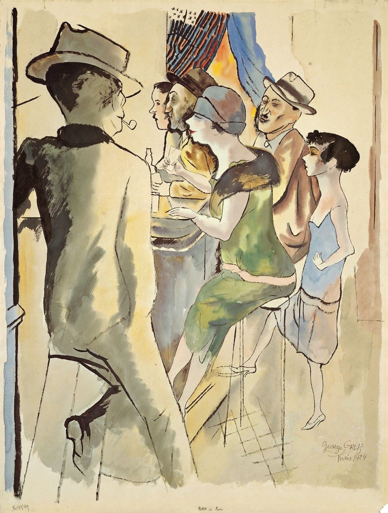 Auf diesem Bild ist das folgende Kunstwerk zu sehen: George Grosz. „Bar in Paris“ („a little drink may help“). 1924.