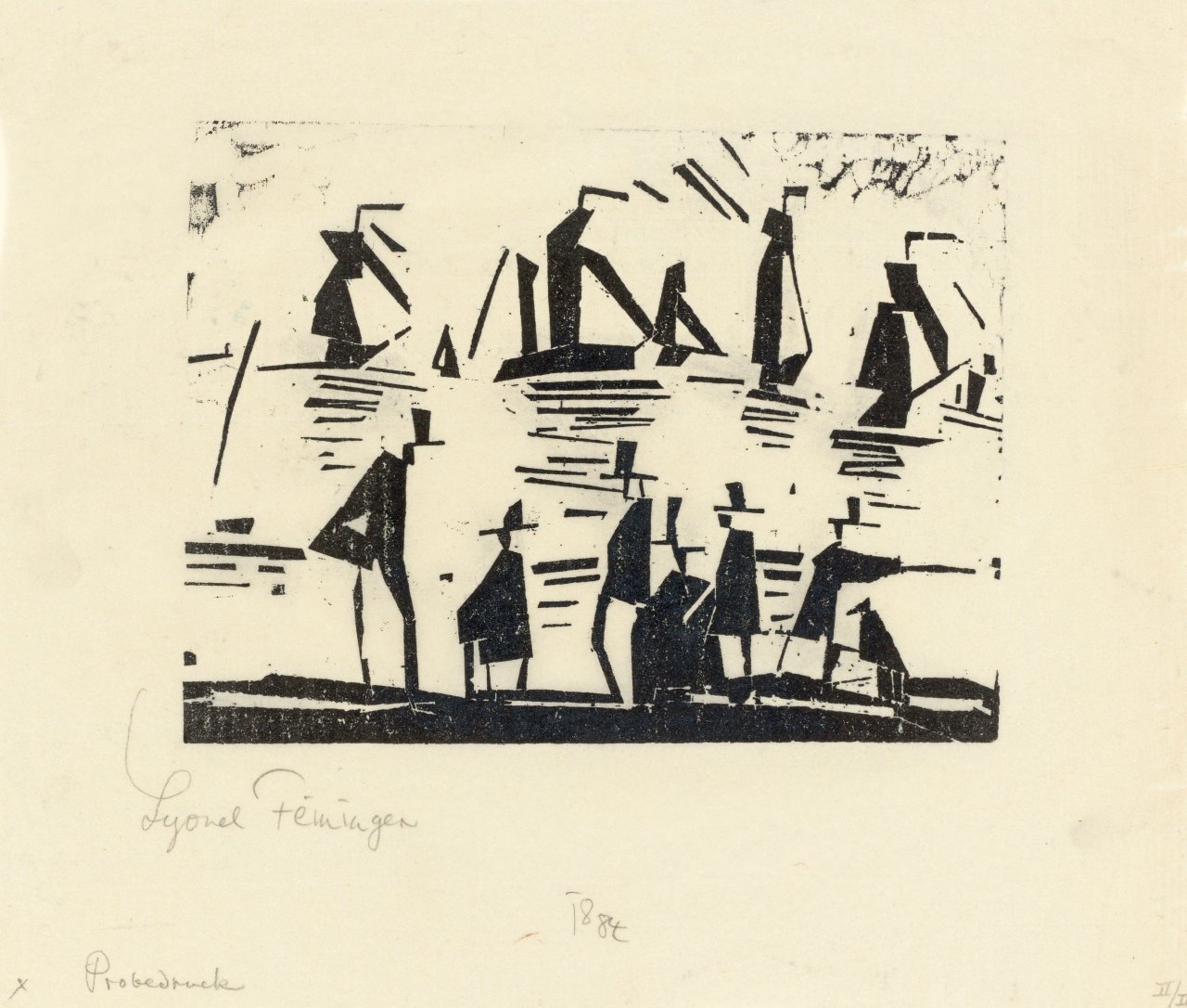 Auf diesem Bild ist das folgende Kunstwerk zu sehen: Lyonel Feininger. „Fischerboote“. 1918.
