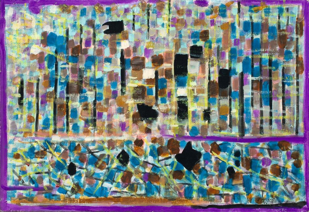 Auf diesem Bild ist das folgende Kunstwerk zu sehen: Roger Bissière. „Paysage Bleu (Composition 318)“. 1956.