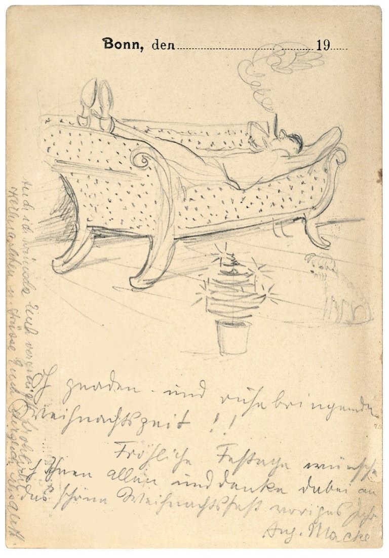 Auf diesem Bild ist das folgende Kunstwerk zu sehen: August Macke. „Oh gnaden- und ruhebringende Weihnachtszeit!!“. 1908.