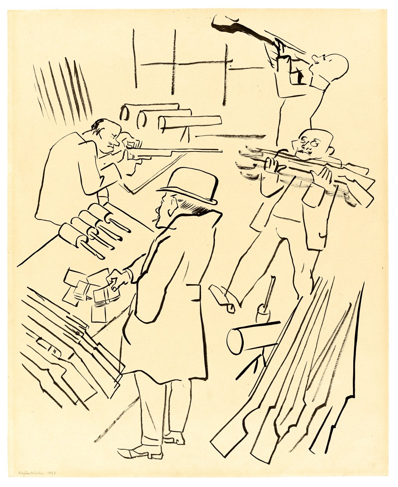 Auf diesem Bild ist das folgende Kunstwerk zu sehen: George Grosz. „Waffenschieber“. 1923.