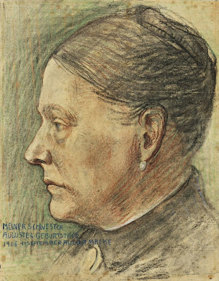 Auf diesem Bild ist das folgende Kunstwerk zu sehen: August Macke. „Bildnis Auguste Macke im Profil nach links“. 1906.