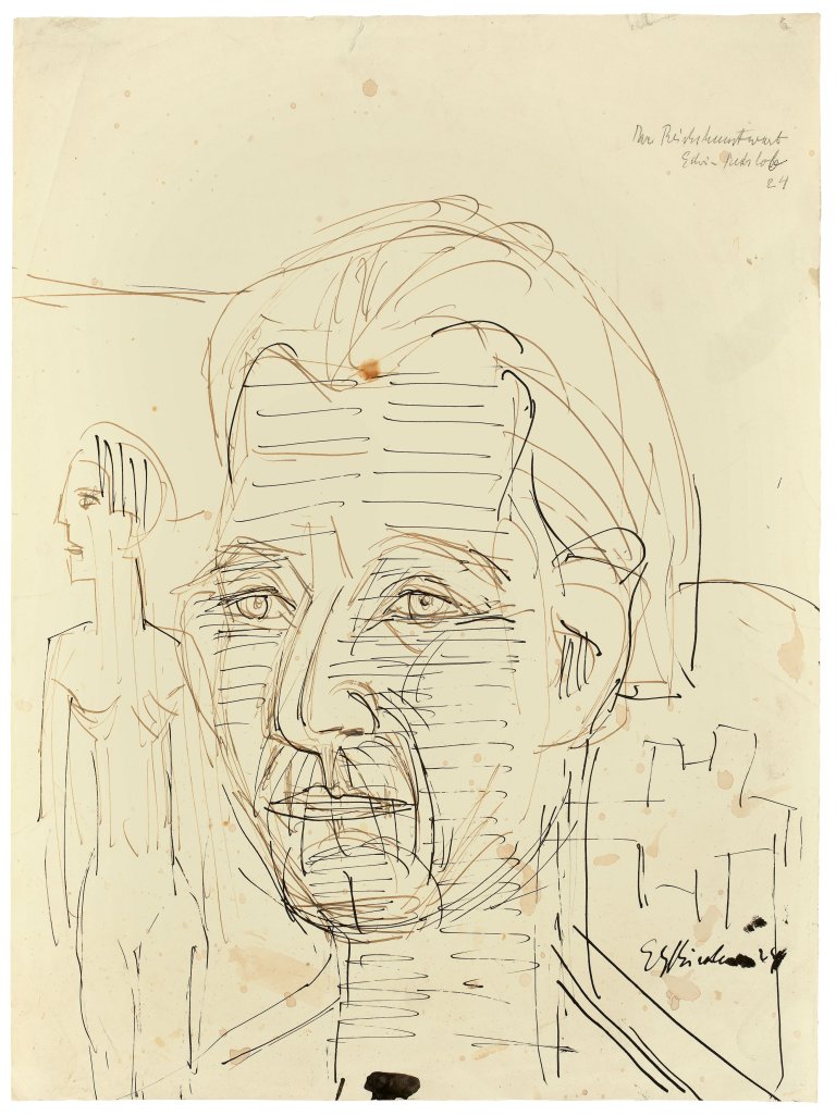 Auf diesem Bild ist das folgende Kunstwerk zu sehen: Ernst Ludwig Kirchner. „Der Reichskunstwart Edwin Redslob“. 1924.