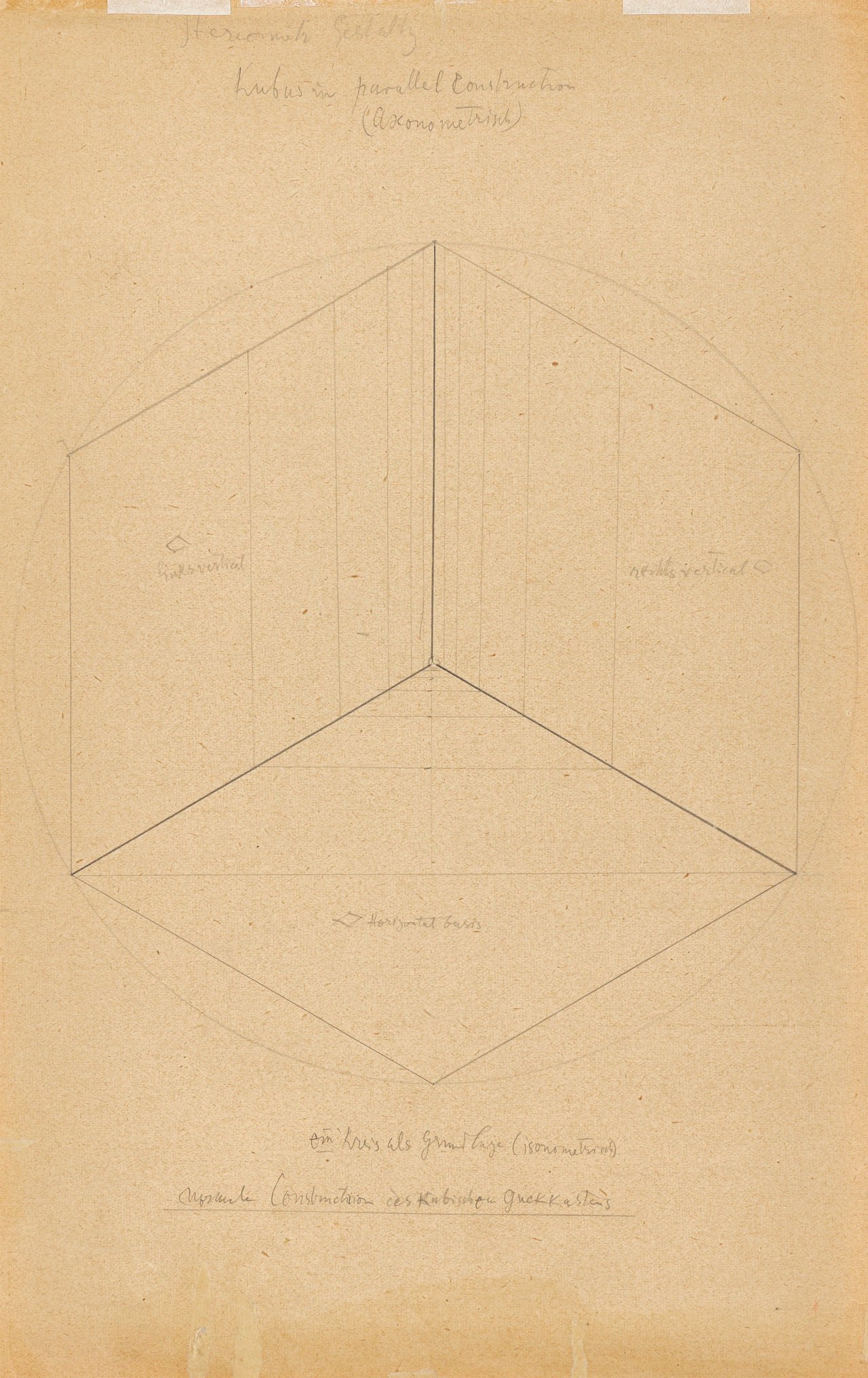 This picture shows the following artwork: Paul Klee. ”Bildnerische Gestaltungslehre: III.24 Stereometrische Gestaltung”. Circa 1926-31.