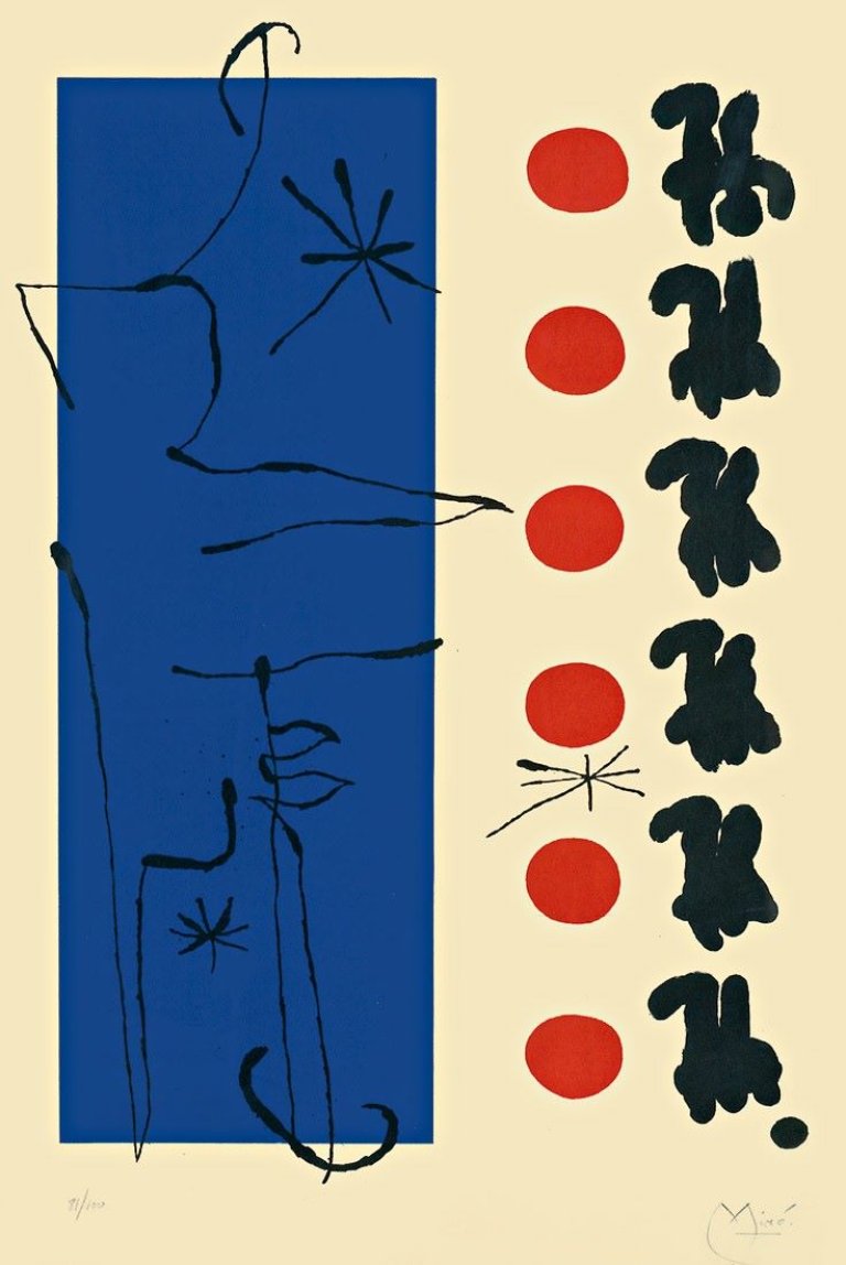 Auf diesem Bild ist das folgende Kunstwerk zu sehen: Joan Miró. „Rouge et bleu“. 1960.
